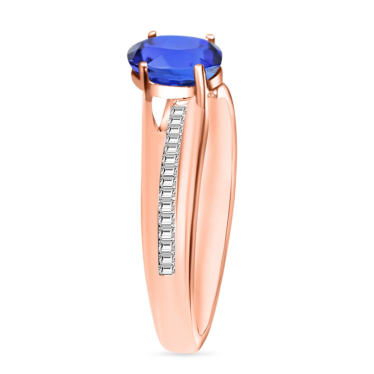 Luxoro Premium Tanzanite and G-H I1 Diamond 1.00 ctw Ring in 14K Rose Gold (Size 5.5) image number 2
