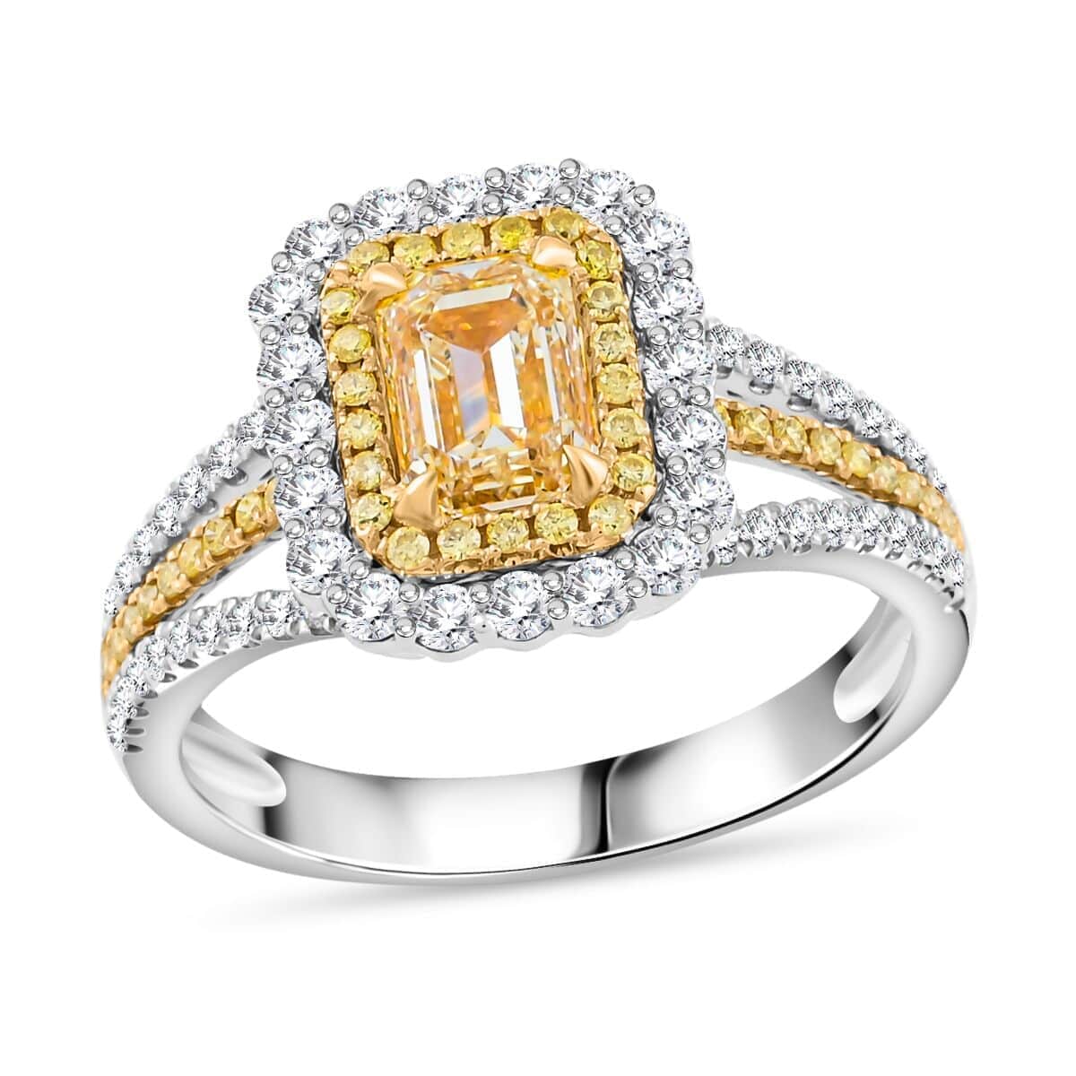 Ankur Treasure Chest Modani 950 Platinum, 14K Yellow Gold Natural Yellow and White Diamond Ring (Size 10.0) (6 g) 1.65 ctw image number 0