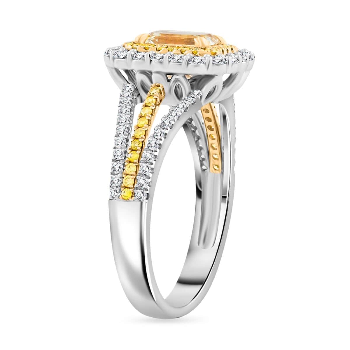 Ankur Treasure Chest Modani 950 Platinum, 14K Yellow Gold Natural Yellow and White Diamond Ring (Size 10.0) (6 g) 1.65 ctw image number 3