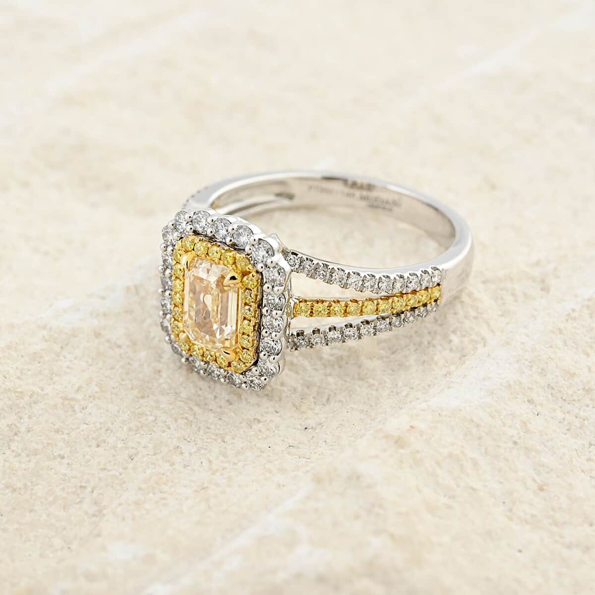 Modani Yellow and White Diamond 1.65 ctw Ring in 950 Platinum and 14K Yellow Gold (Size 4.5) 6 Grams image number 1