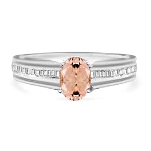 Luxoro Premium Marropino Morganite and G-H I1 Diamond 1.02 ctw Ring in 14K White Gold (Size 10.0) 4 Grams