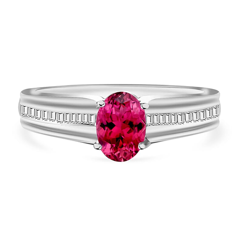 Luxoro Premium Ouro Fino Rubellite and G-H I1 Diamond 1.00 ctw Ring in 14K White Gold (Size 10.0) 4.5 Grams