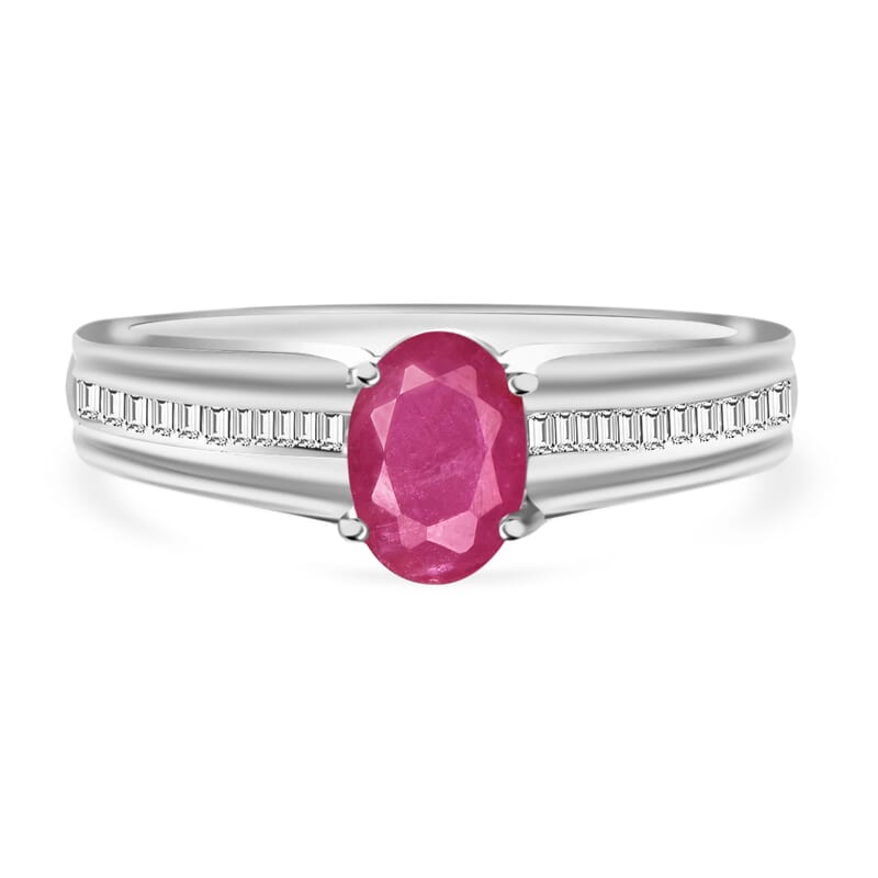 Luxoro Premium Mozambique Ruby and G-H I1 Diamond 1.30 ctw Ring in 14K White Gold (Size 10.0) 4.5 Grams