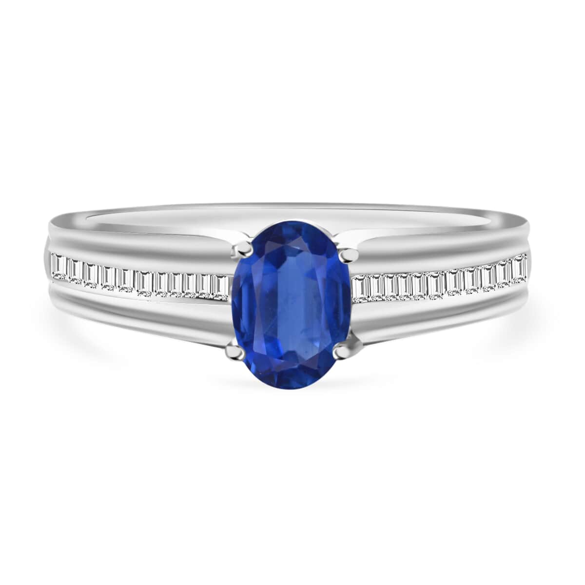 Luxoro Premium Kanchanaburi Blue Sapphire and G-H I1 Diamond 1.20 ctw Ring in 14K White Gold (Size 10) 1 image number 0