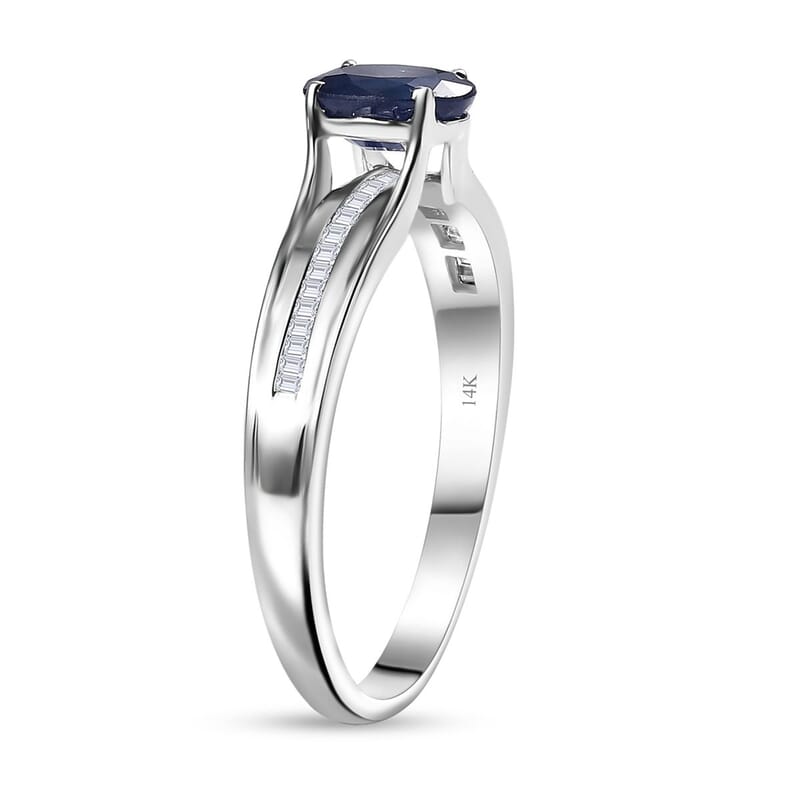Luxoro Premium Kanchanaburi Blue Sapphire and G-H I1 Diamond 1.20 ctw Ring in 14K White Gold (Size 10.0) 4.5 Grams