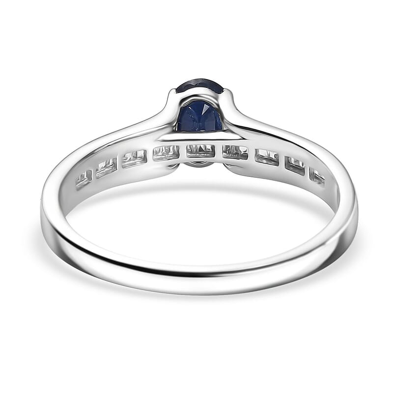 Luxoro Premium Kanchanaburi Blue Sapphire and G-H I1 Diamond 1.20 ctw Ring in 14K White Gold (Size 10.0) 4.5 Grams