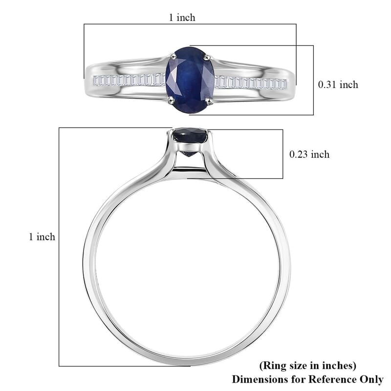 Luxoro Premium Kanchanaburi Blue Sapphire and G-H I1 Diamond 1.20 ctw Ring in 14K White Gold (Size 10.0) 4.5 Grams