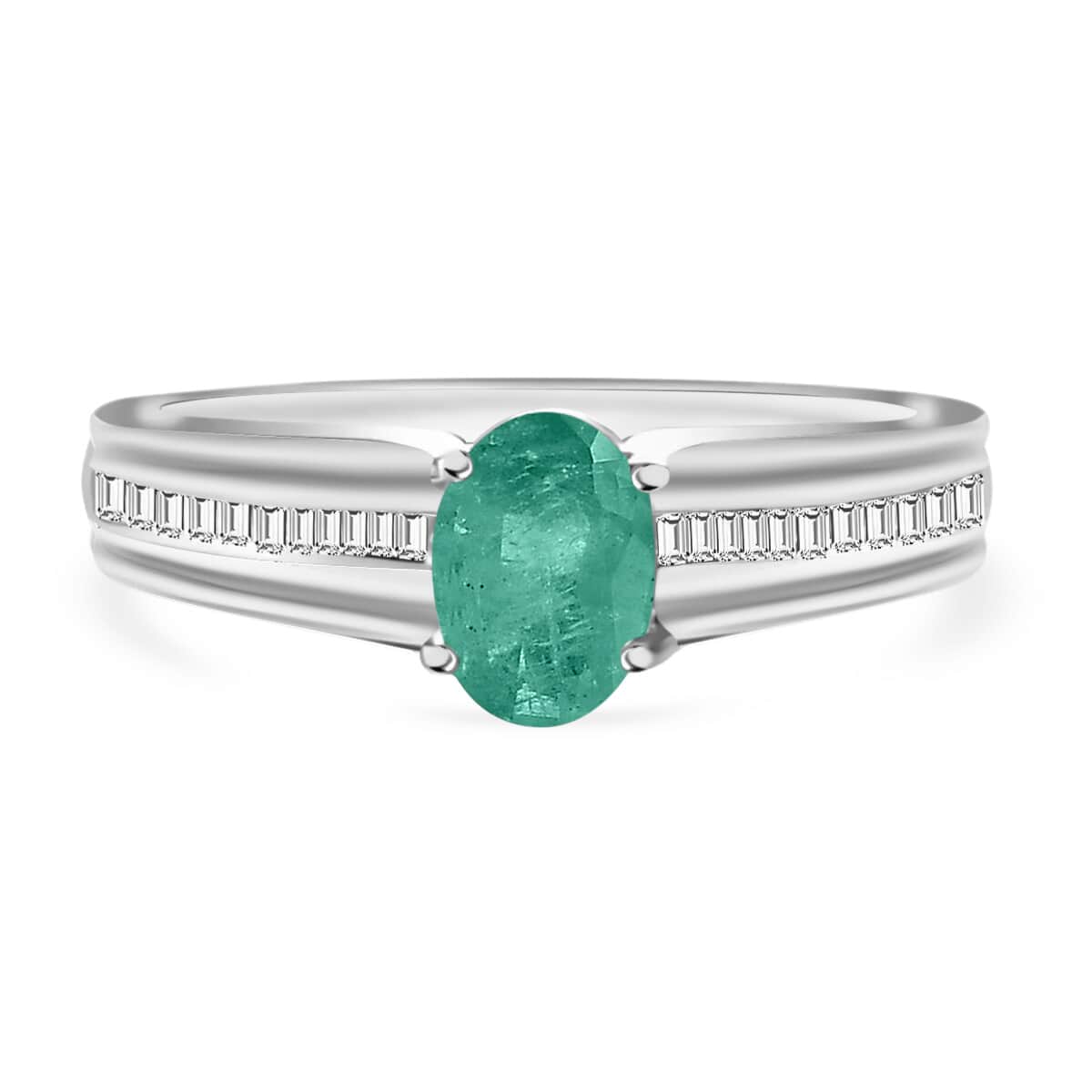 Luxoro Premium Kagem Zambian Emerald and G-H I1 Diamond 1.00 ctw Ring in 14K White Gold (Size 10.0) 4 Grams image number 0