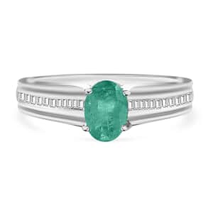 Luxoro Premium Kagem Zambian Emerald and G-H I1 Diamond 1.00 ctw Ring in 14K White Gold (Size 10.0) 4 Grams