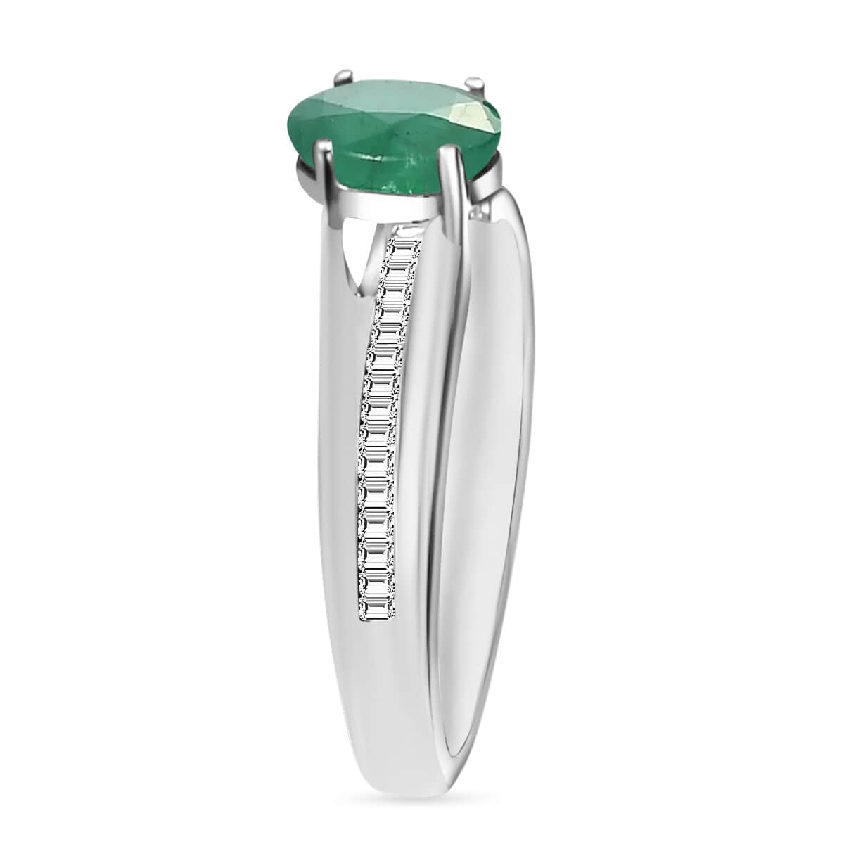 Luxoro Premium Kagem Zambian Emerald and G-H I1 Diamond 1.00 ctw Ring in 14K White Gold (Size 10.0) 4 Grams image number 2