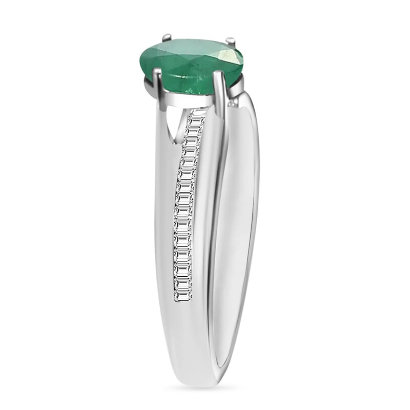 Luxoro Premium Kagem Zambian Emerald and G-H I1 Diamond 1.00 ctw Ring in 14K White Gold (Size 10.0) 4.5 Grams