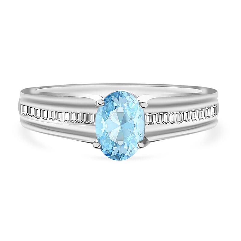 Luxoro Premium Mangoro Aquamarine and G-H I1 Diamond 1.05 ctw Ring in 14K White Gold (Size 10) 1 4.5 Grams