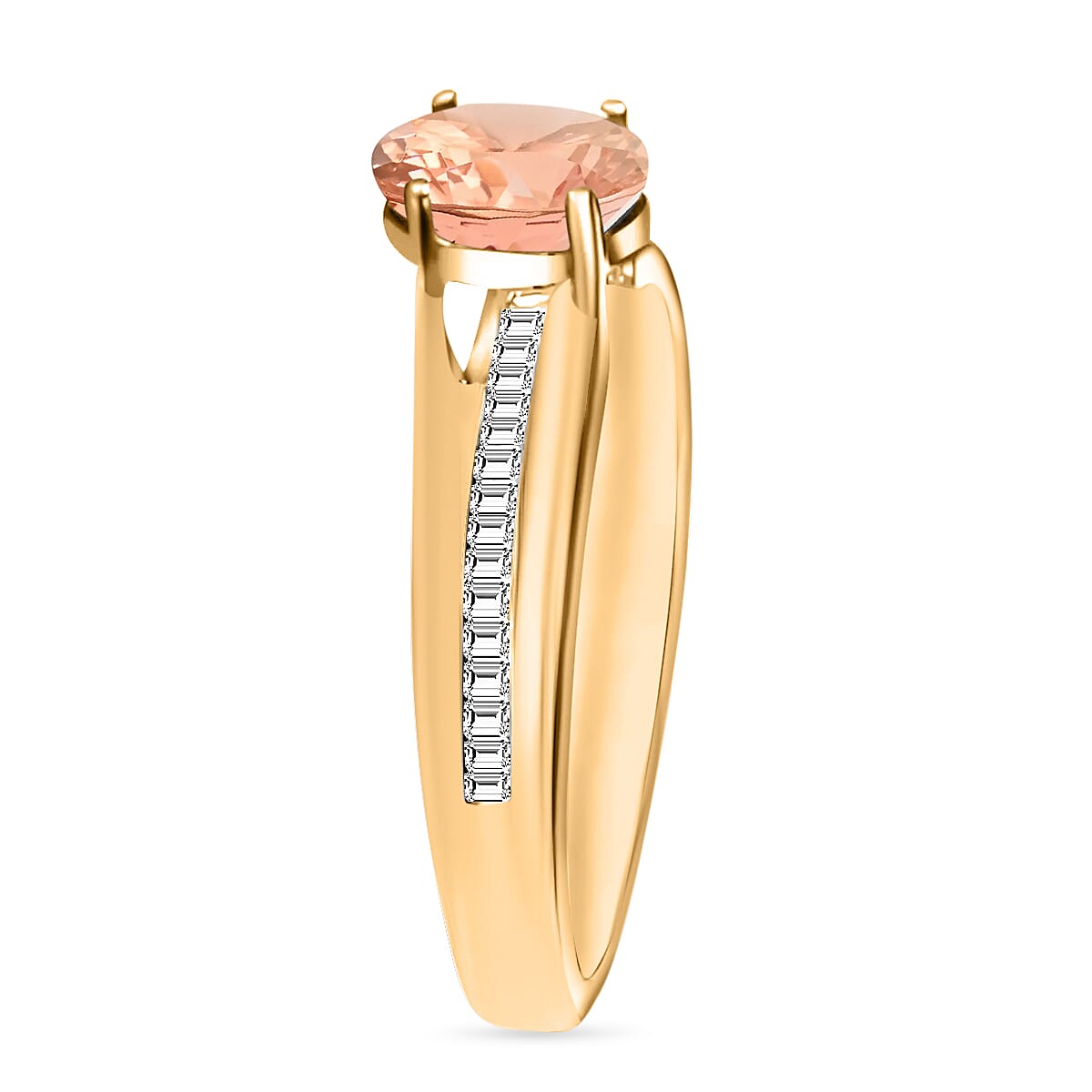 Luxoro Premium Marropino Morganite and G-H I1 Diamond 1.00 ctw Ring in 14K Yellow Gold (Size 5.0) 4 Grams image number 2