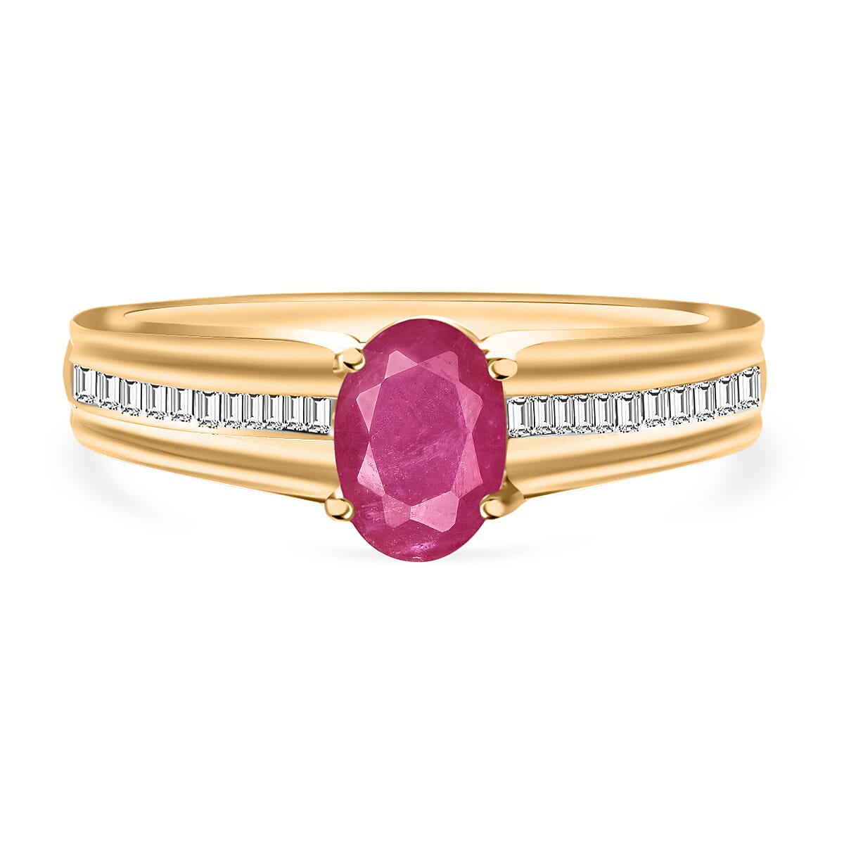 Luxoro Premium Mozambique Ruby and G-H I1 Diamond 1.30 ctw Ring in 14K Yellow Gold (Size 7.0) 4.5 Grams