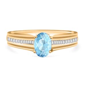 Luxoro Premium Mangoro Aquamarine and G-H I1 Diamond 1.05 ctw Ring in 14K Yellow Gold (Size 10.5)