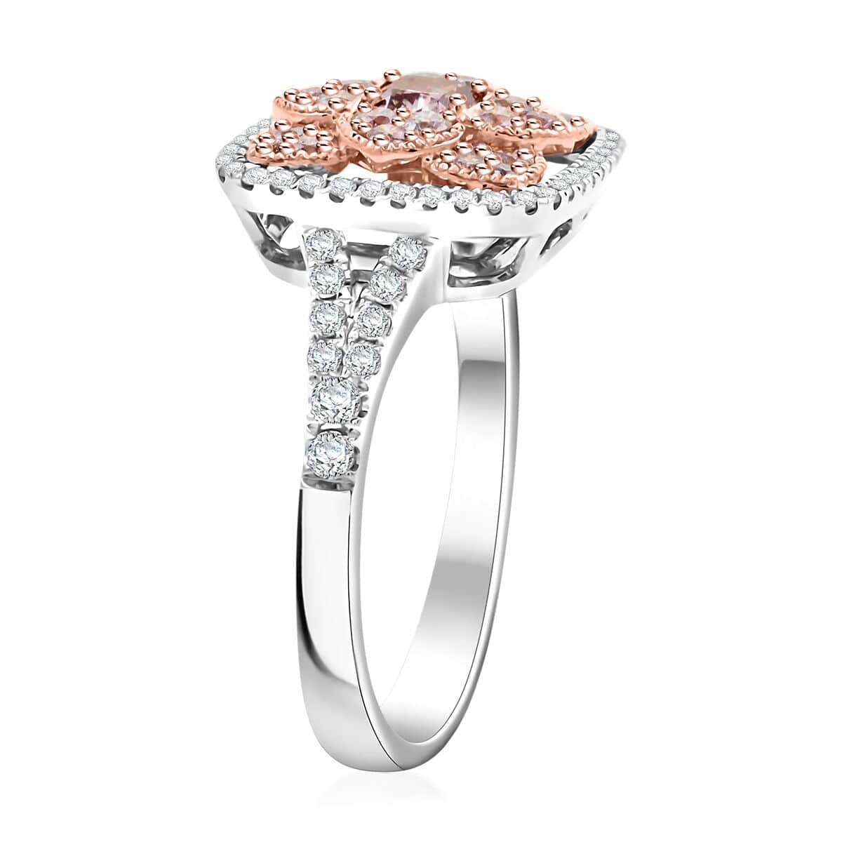 Modani Natural Pink and White Diamond 1.00 ctw Ring in 14K White and Rose Gold (Size 10.0) 4.40 Grams image number 3