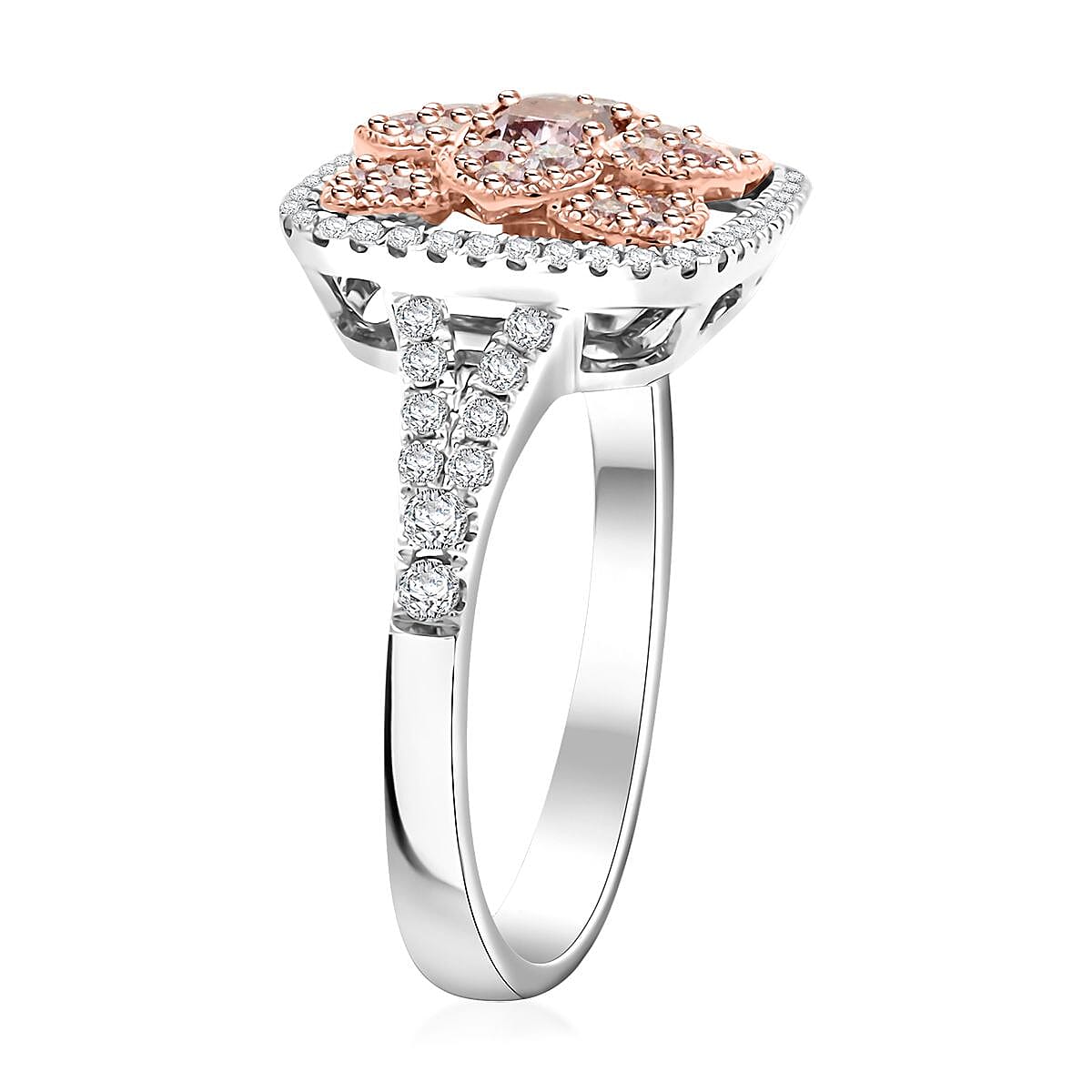Modani Natural Pink and White Diamond 1.00 ctw Ring in 14K White and Rose Gold (Size 5.0) 4.40 Grams image number 3
