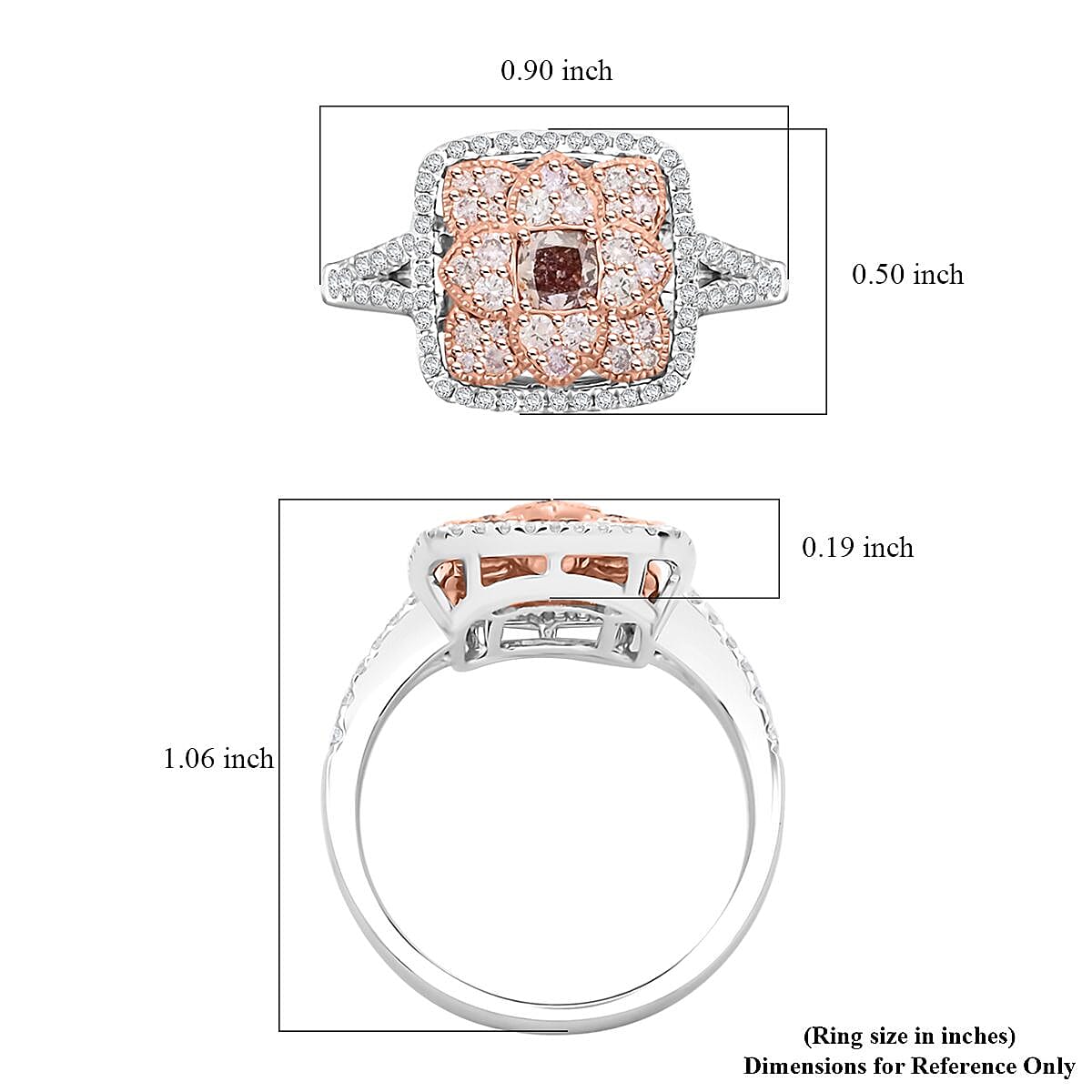 Modani Natural Pink and White Diamond 1.00 ctw Ring in 14K White and Rose Gold (Size 5.0) 4.40 Grams image number 5