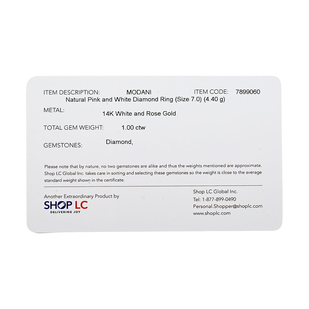 Modani Natural Pink and White Diamond 1.00 ctw Ring in 14K White and Rose Gold (Size 5.0) 4.40 Grams image number 6