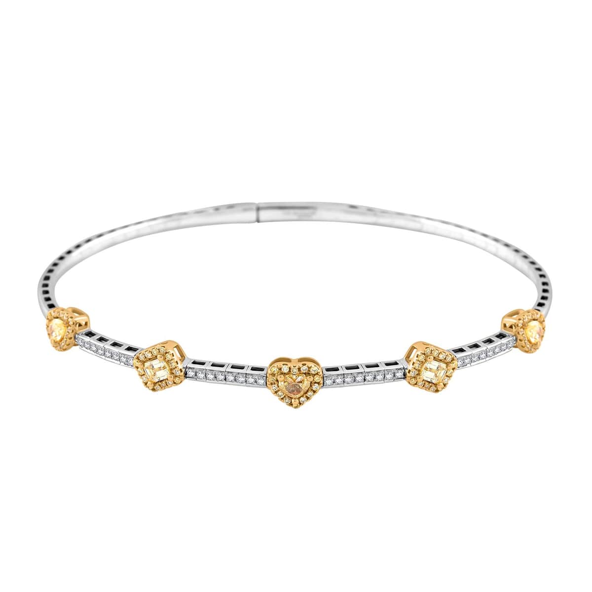 Modani Natural Yellow and White Diamond 1.20 ctw Bangle Bracelet in 14K White and Yellow Gold 7.25 Grams (7.00 In) image number 0