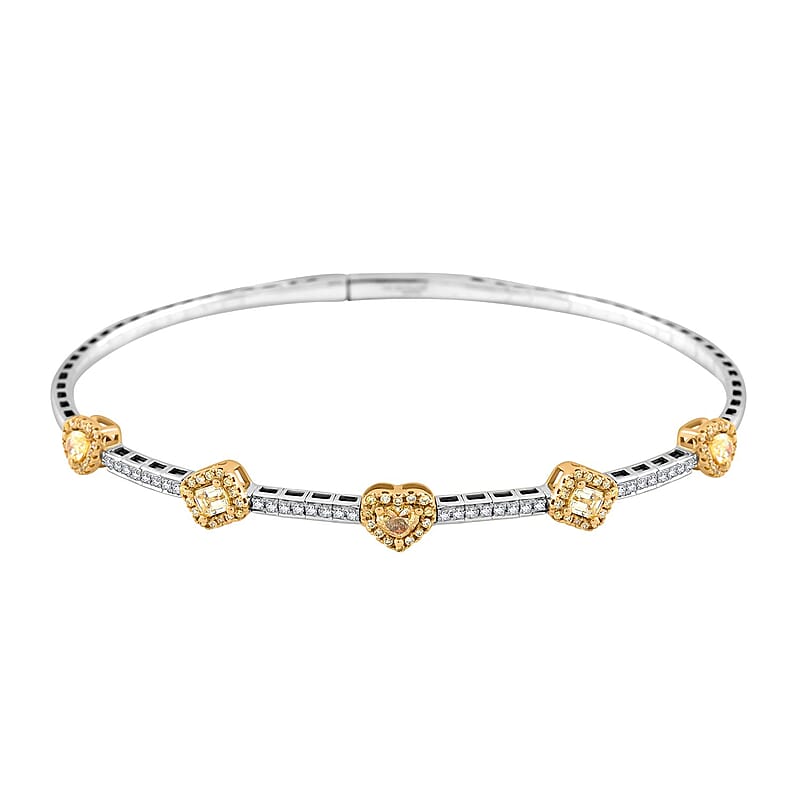  Modani Natural Yellow and White Diamond 1.20 ctw Bangle Bracelet in 14K White and Yellow Gold 7.25 Grams (7.00 In)