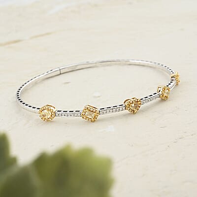  Modani Natural Yellow and White Diamond 1.20 ctw Bangle Bracelet in 14K White and Yellow Gold 7.25 Grams (7.00 In)