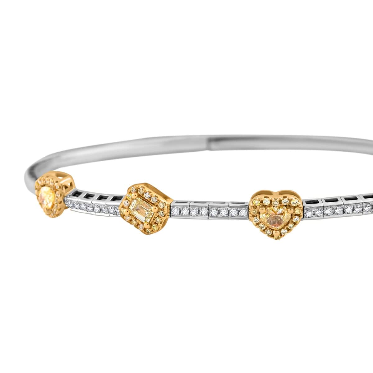 Modani Natural Yellow and White Diamond 1.20 ctw Bangle Bracelet in 14K White and Yellow Gold 7.25 Grams (7.00 In) image number 2