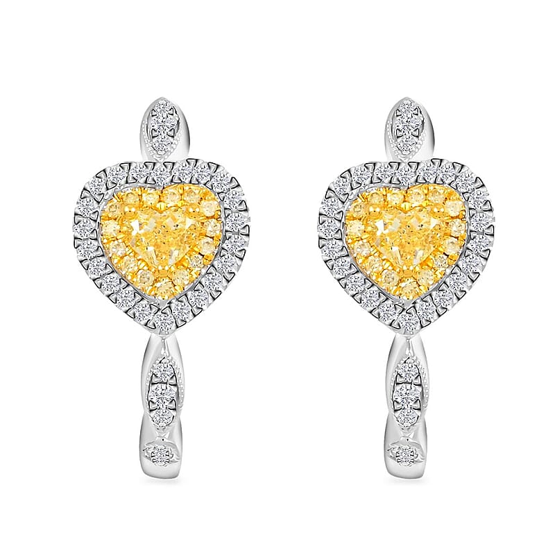 Modani Natural Yellow and White Diamond 0.65 ctw Earrings in 14K White and Yellow Gold