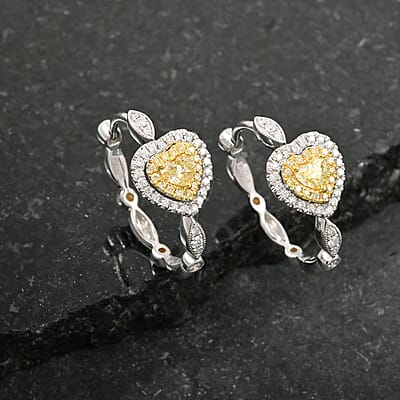 Modani Natural Yellow and White Diamond 0.65 ctw Earrings in 14K White and Yellow Gold
