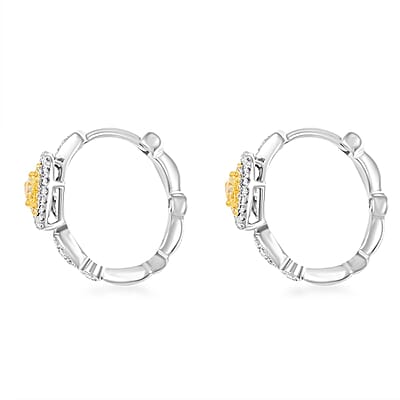 Modani Natural Yellow and White Diamond 0.65 ctw Earrings in 14K White and Yellow Gold