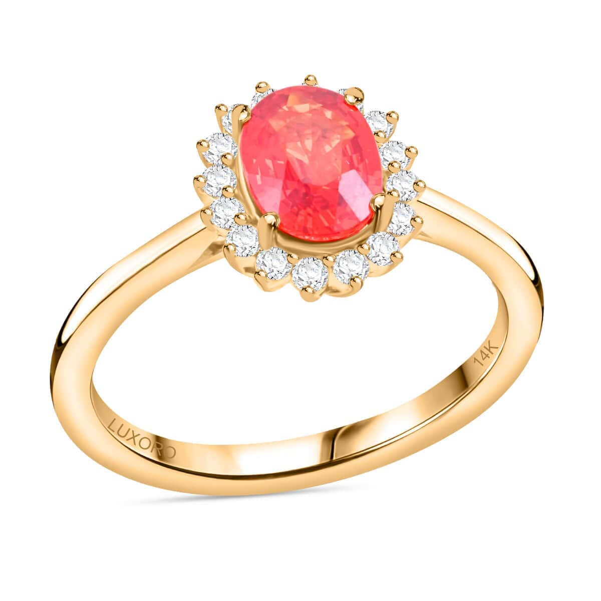 Certified and Appraised Luxoro AAA Red Sapphire and G-H I2 Diamond 1.75 ctw Sunburst Ring in 14K Yellow Gold (Size 10.0) image number 0