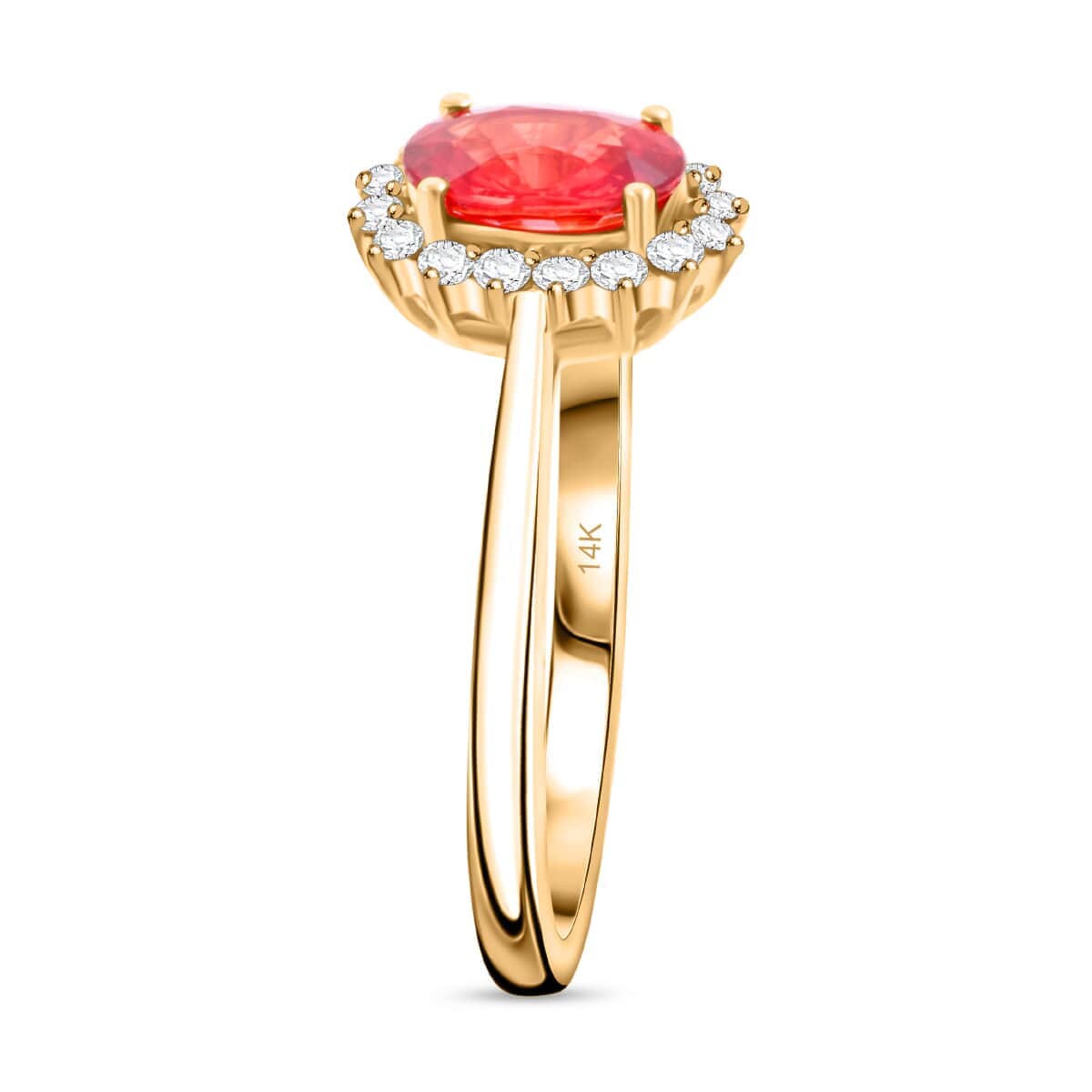 Certified and Appraised Luxoro AAA Red Sapphire and G-H I2 Diamond 1.75 ctw Sunburst Ring in 14K Yellow Gold (Size 10.0) image number 3