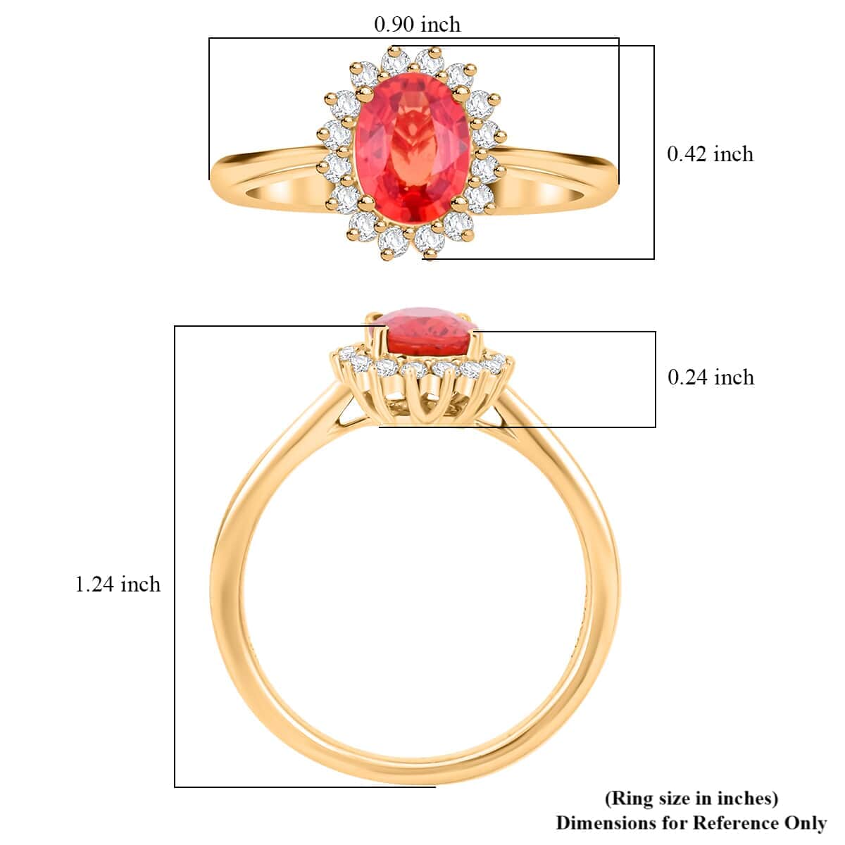 Certified and Appraised Luxoro AAA Red Sapphire and G-H I2 Diamond 1.75 ctw Sunburst Ring in 14K Yellow Gold (Size 10.0) image number 4