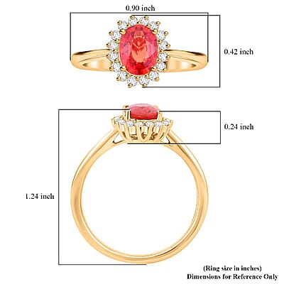 Certified and Appraised Luxoro AAA Red Sapphire and G-H I2 Diamond 1.75 ctw Sunburst Ring in 14K Yellow Gold (Size 12.0)