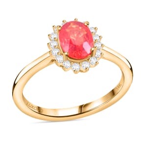 Certified and Appraised Luxoro AAA Red Sapphire and G-H I2 Diamond 1.75 ctw Sunburst Ring in 14K Yellow Gold (Size 5.5)