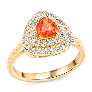 Luxoro 14K Yellow Gold AAA Songea Sapphire, Diamond (G-H, I2) (0.41 cts) Double Halo Ring (Size 10.5) (5.25 g) 1.50 ctw