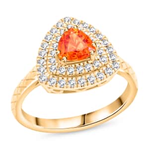 Luxoro AAA Songea Sapphire and G-H I2 Diamond 1.50 ctw Double Halo Ring in 14K Yellow Gold (Size 6.0) 5.25 Grams