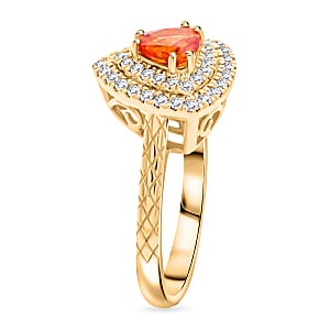 Luxoro 14K Yellow Gold AAA Songea Sapphire, Diamond (G-H, I2) (0.41 cts) Double Halo Ring (Size 6.5) (5.25 g) 1.50 ctw