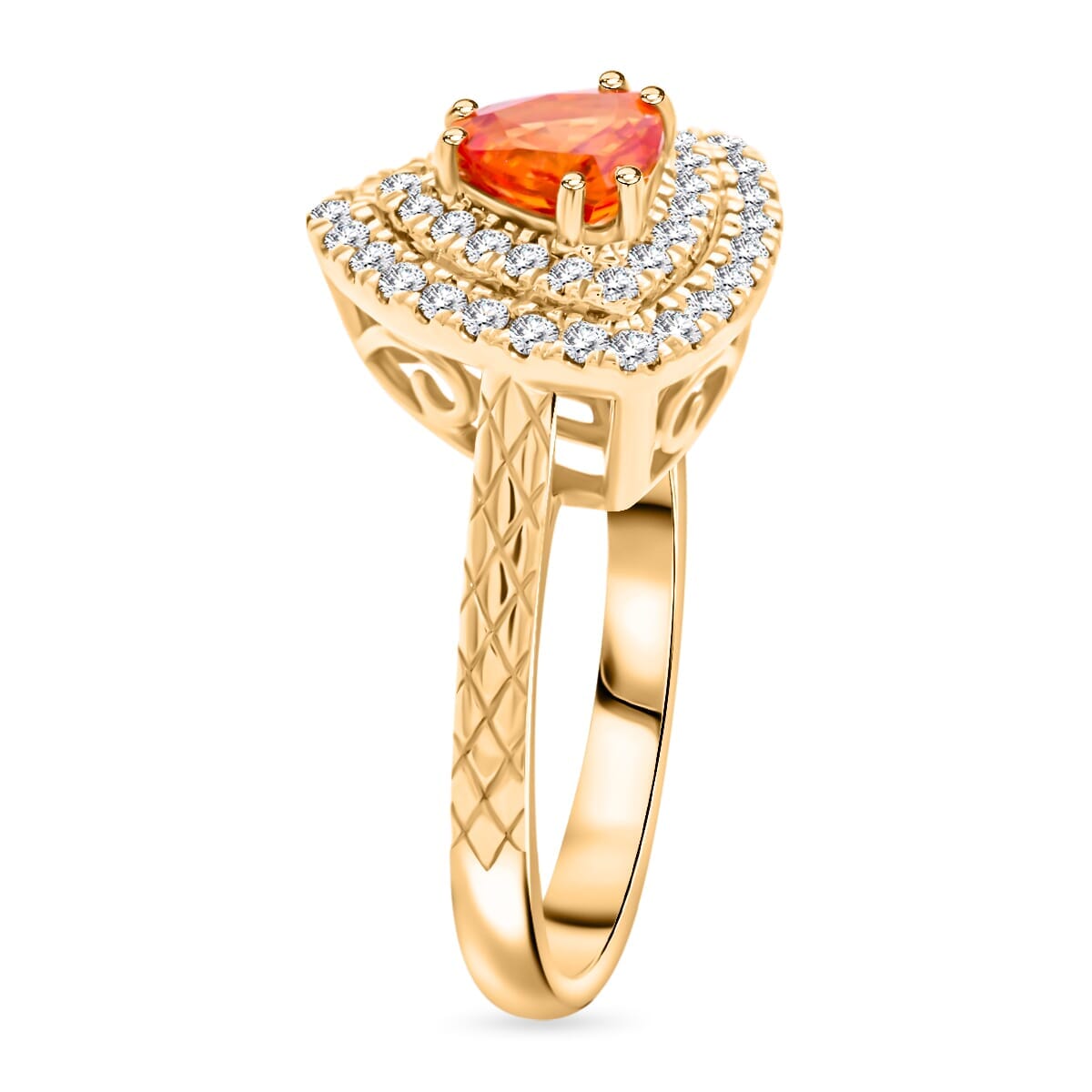 Luxoro 14K Yellow Gold AAA Songea Sapphire, Diamond (G-H, I2) (0.41 cts) Double Halo Ring (Size 8.5) (5.25 g) 1.50 ctw image number 3