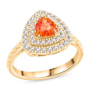 Luxoro AAA Songea Sapphire and G-H I2 Diamond 1.50 ctw Double Halo Ring in 14K Yellow Gold (Size 9.0) 5.25 Grams