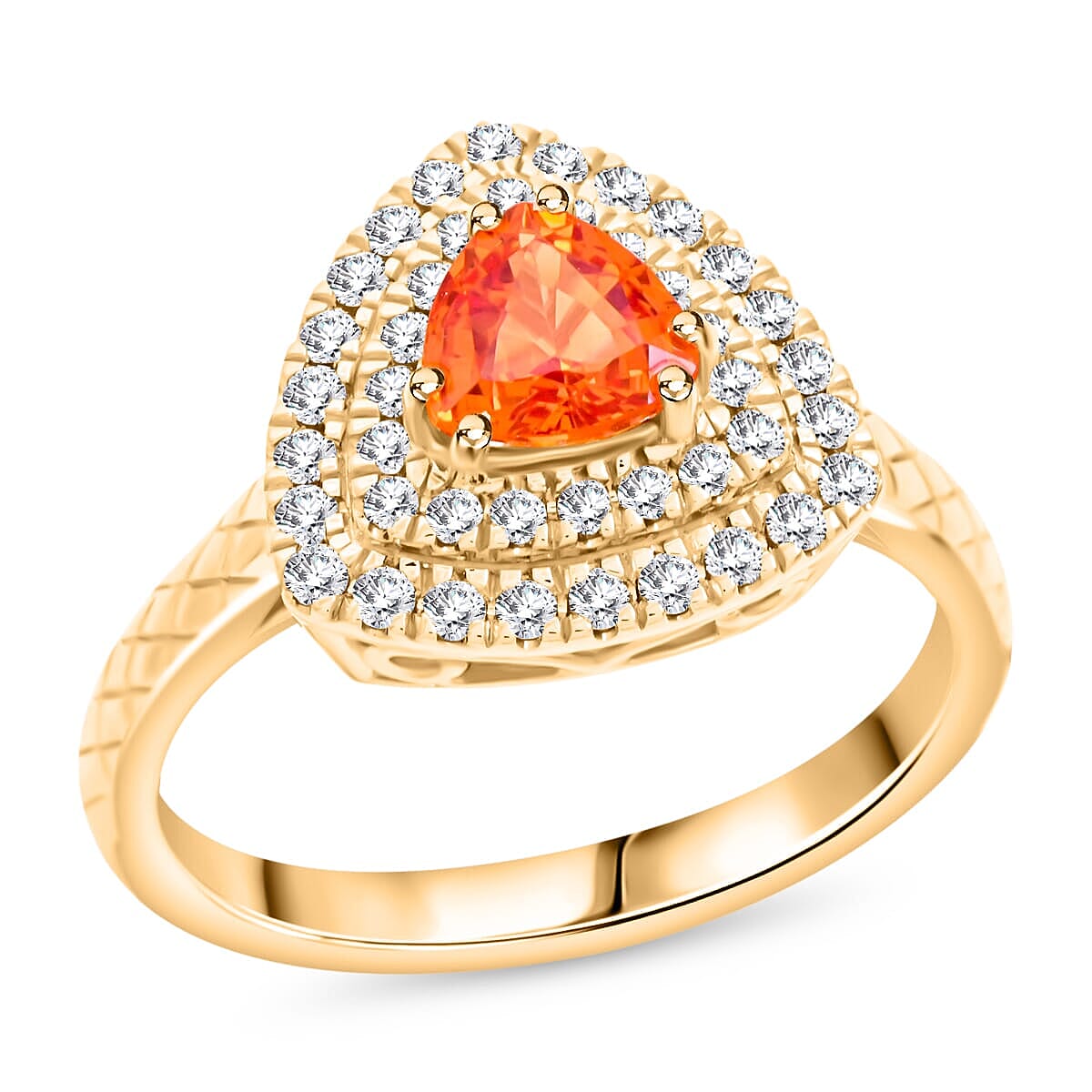 Luxoro 14K Yellow Gold AAA Songea Sapphire, Diamond (G-H, I2) (0.41 cts) Double Halo Ring (Size 9.5) (5.25 g) 1.50 ctw image number 0