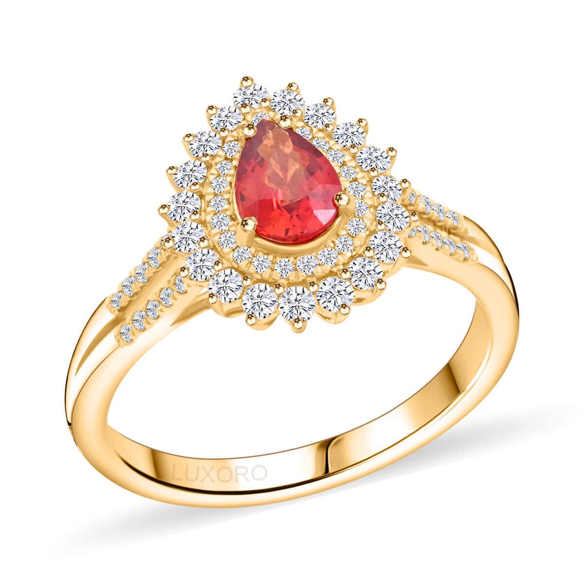 Certified & Appraised Luxoro 14K Yellow Gold AAA Red Sapphire, Diamond (G-H, I2) (0.53 cts) Cocktail Ring (Size 10.0) (4.25 g) 1.35 ctw image number 0