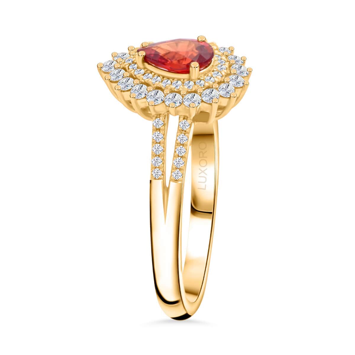 Certified & Appraised Luxoro 14K Yellow Gold AAA Red Sapphire, Diamond (G-H, I2) (0.53 cts) Cocktail Ring (Size 10.0) (4.25 g) 1.35 ctw image number 3