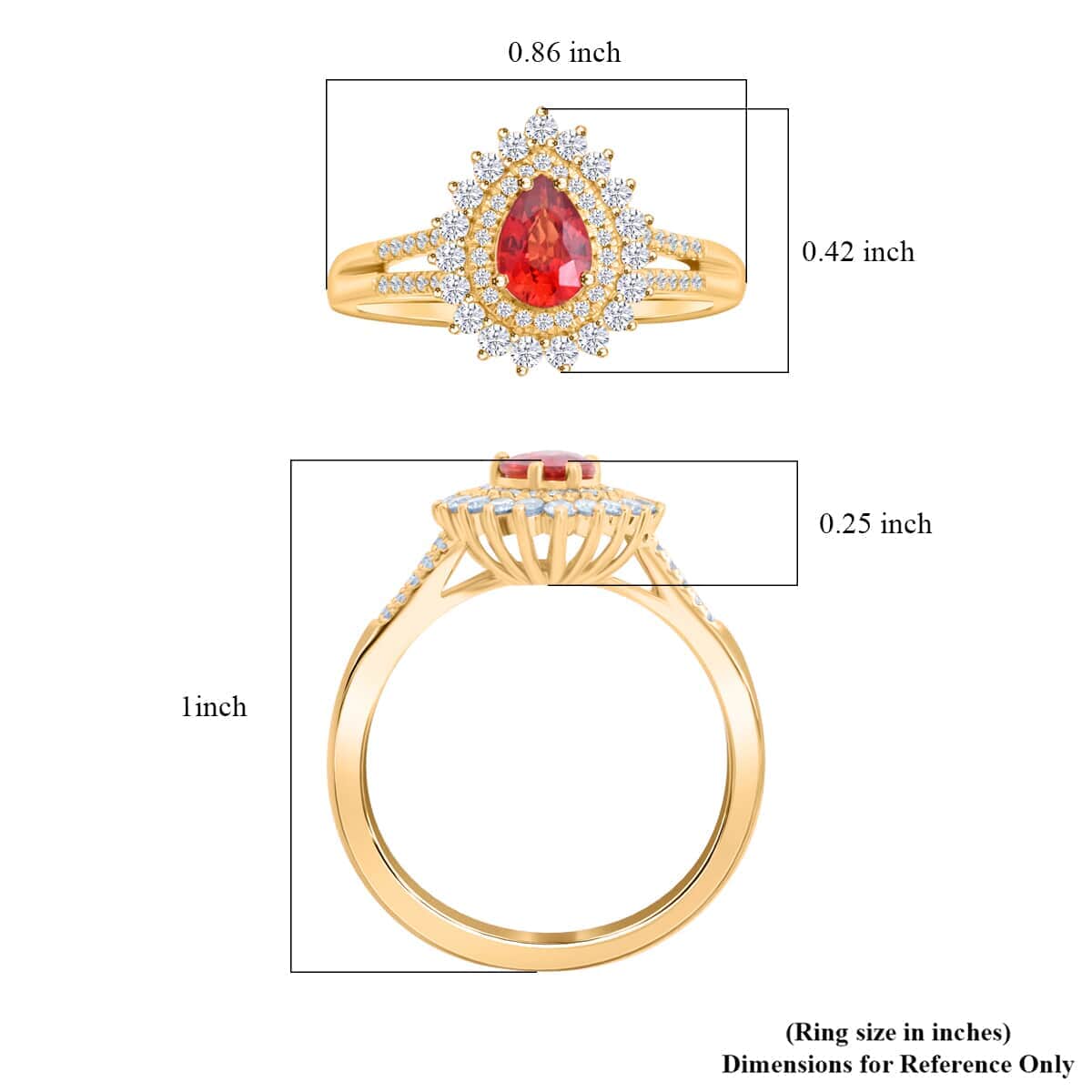 Certified & Appraised Luxoro 14K Yellow Gold AAA Red Sapphire, Diamond (G-H, I2) (0.53 cts) Cocktail Ring (Size 10.0) (4.25 g) 1.35 ctw image number 4