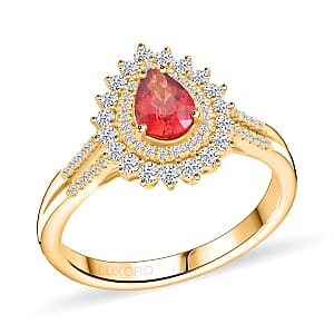 Certified and Appraised Luxoro AAA Songea Sapphire and G-H I2 Diamond 1.35 ctw Cocktail Ring in 14K Yellow Gold (Size 7.0) 4.25 Grams