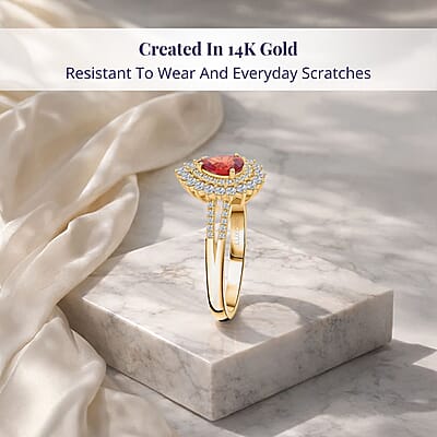 Certified and Appraised Luxoro AAA Red Sapphire and G-H I2 Diamond 1.35 ctw Cocktail Ring in 14K Yellow Gold (Size 7.0) 4.25 Grams