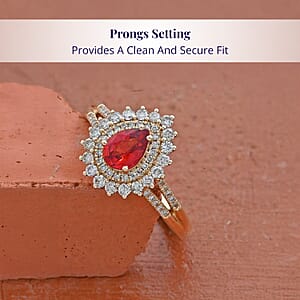 Certified and Appraised Luxoro AAA Red Sapphire and G-H I2 Diamond 1.35 ctw Cocktail Ring in 14K Yellow Gold (Size 7.0) 4.25 Grams