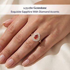 Certified and Appraised Luxoro AAA Red Sapphire and G-H I2 Diamond 1.35 ctw Cocktail Ring in 14K Yellow Gold (Size 7.5) 4.25 Grams