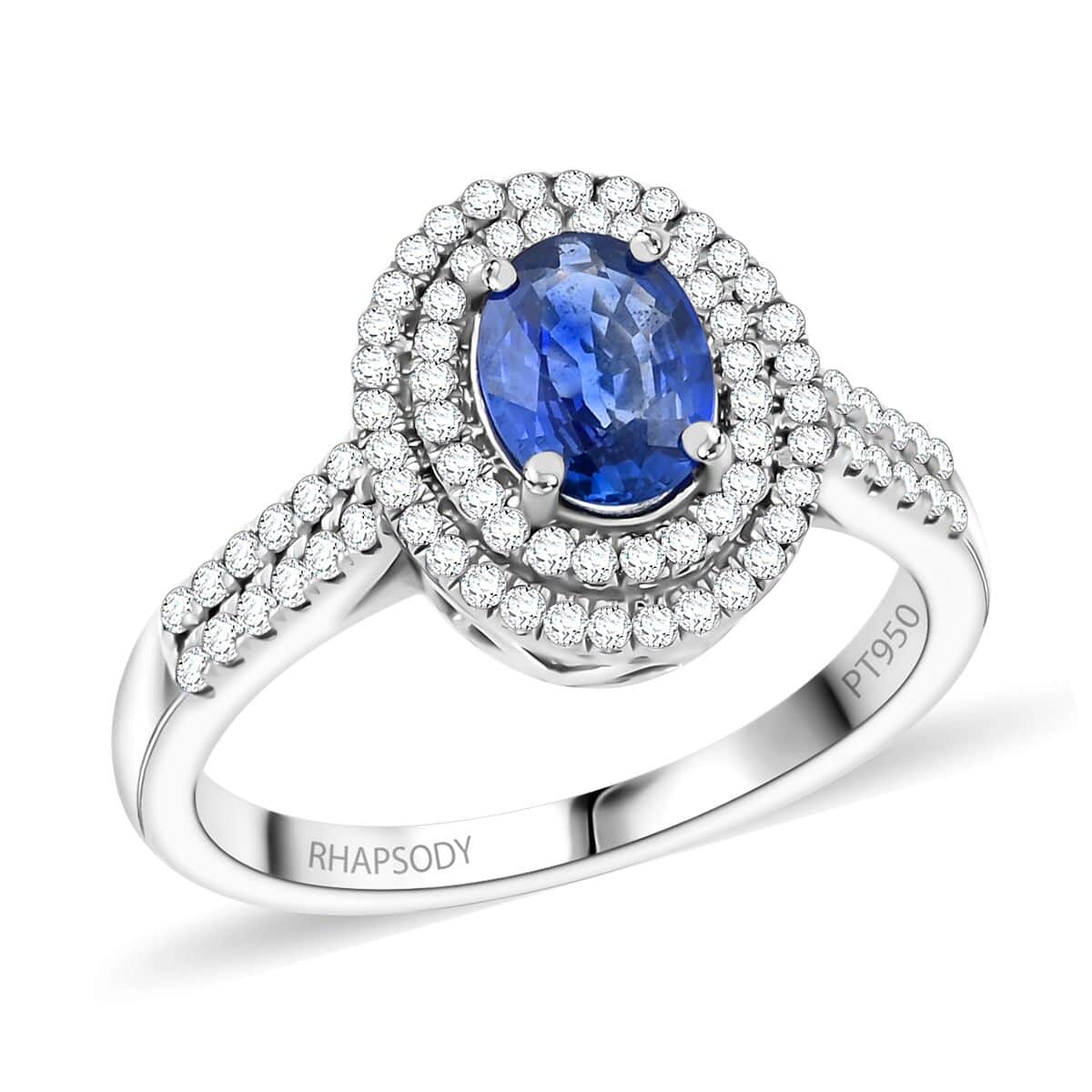 Labour Day Doorbuster Deal Certified & Appraised Rhapsody 950 Platinum AAAA Ceylon Blue Sapphire, Diamond (E-F, VS) (0.34 cts) Ring (Size 10.0) (5.15 g) (Del. in 15-20 Days) 1.40 ctw image number 0