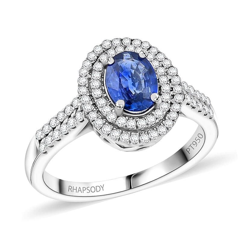 Rhapsody AAAA Ceylon Blue Sapphire and E-F VS Diamond 1.40 ctw Ring in 950 Platinum (Size 10.0) 5.15 Grams